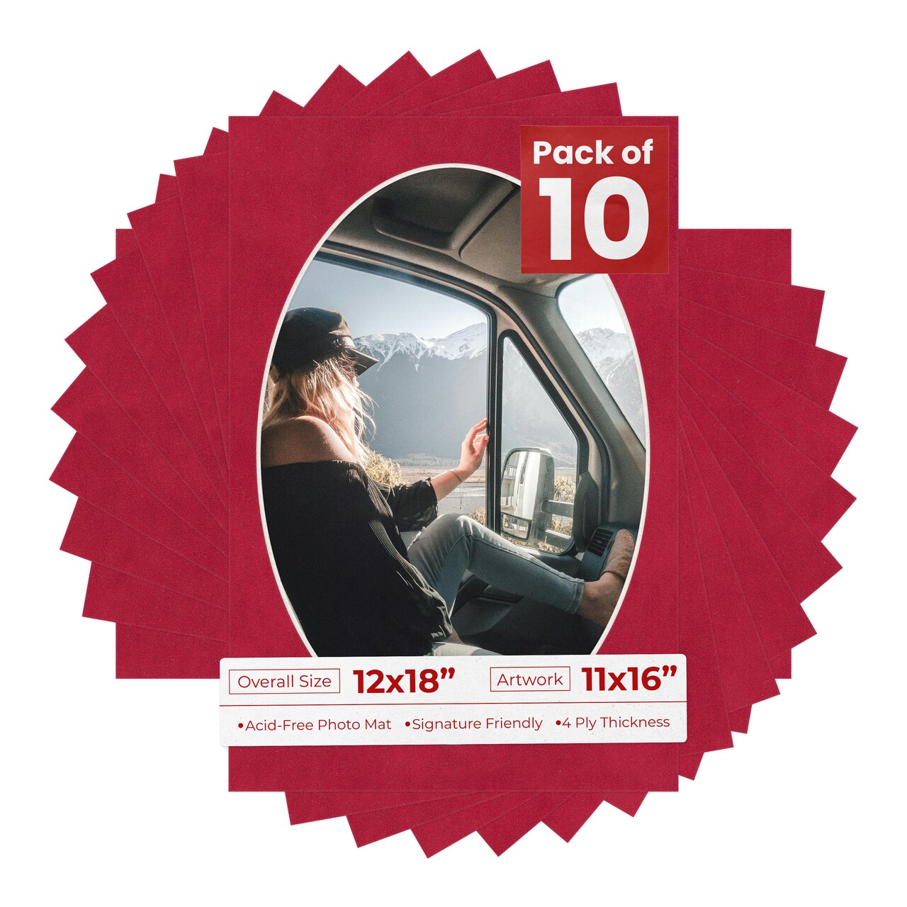 Red Suede Mat Board for 12x18 Frames - Oval Opening for 11x16 Photos